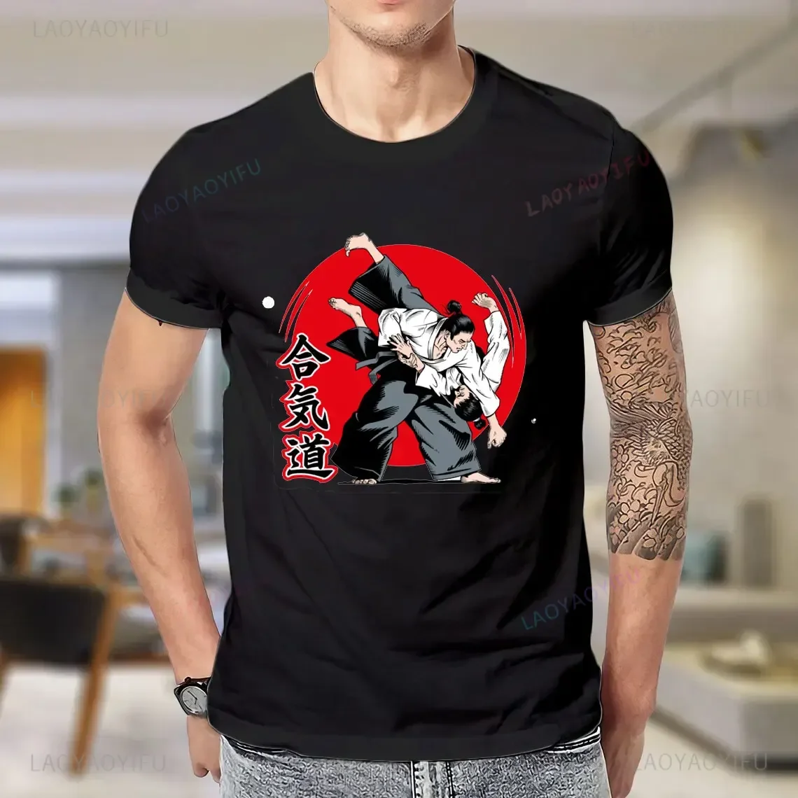 Japan Jujitsu Aikido Vintage Men T Shirt Summer Leisure Loose Woman Short Sleeve Cotton T Shirt Mens Tees Harajuku Streetwear