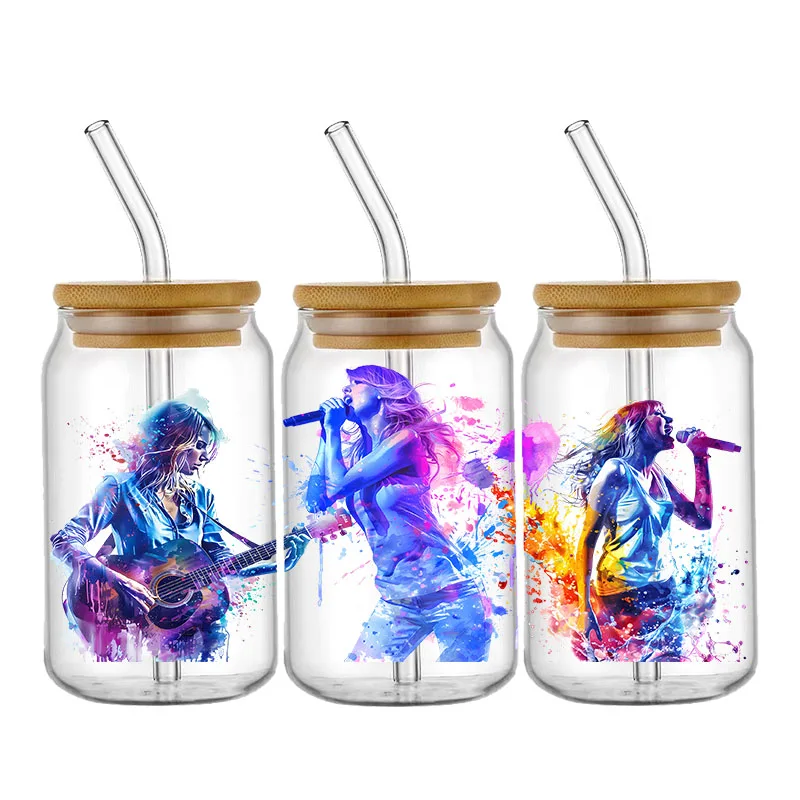 Super Star singer love story UV DTF Transfer Sticker Cup Wraps For16OZ Glass Libbey Can Bottle Selfadhesive Washable DIY Custom