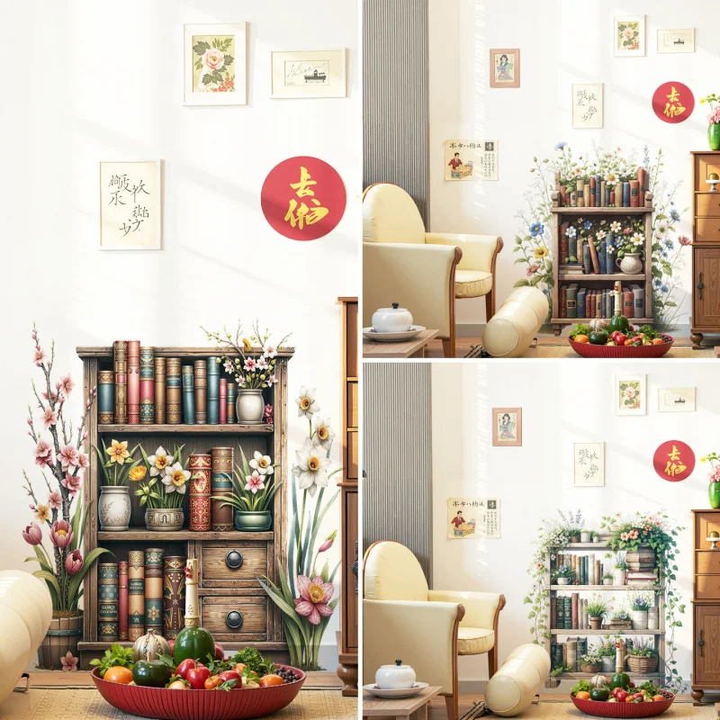 Plant Flower Stand Potted Plant Decoration Wallpaper Bedroom Kitchen Bookshelf Effect Wall Sticker Self-adhesive Removable