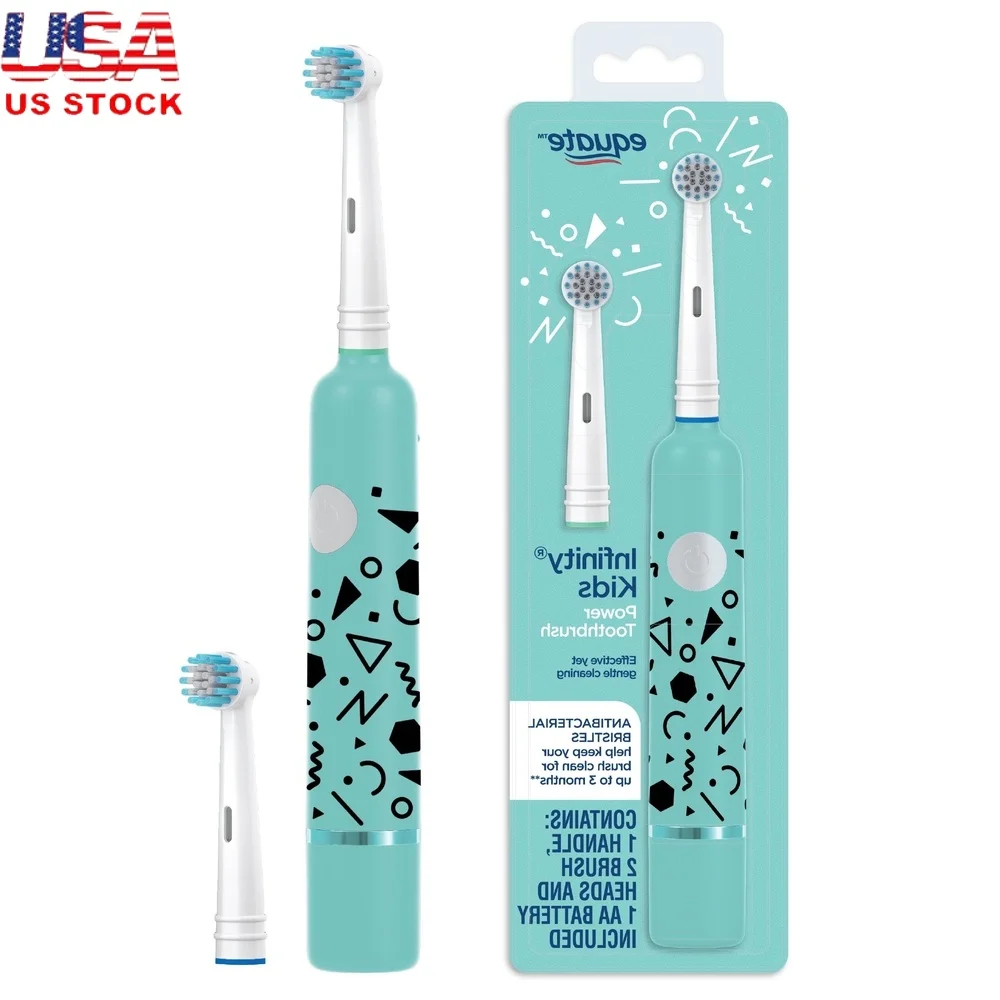 

Детская зубная щетка Infinity на батарейках, антибактериальная щетина, очень мягкая чувствительная чистка, 2 насадки, 1 батарея AA