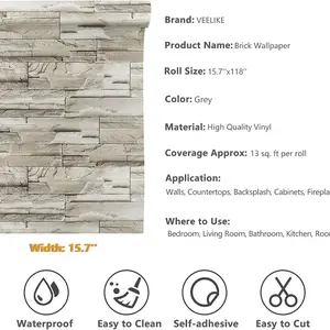 Peel and Stick 3D Tapete für Home Dekoration, synthetischer Ziegel, Vinyl, Selbstadhäsiv, Schlafzimmer, Wohnzimmer, Steinaufkleber 10 Hauptverkäufe WASEL Wallpaper Room - №1