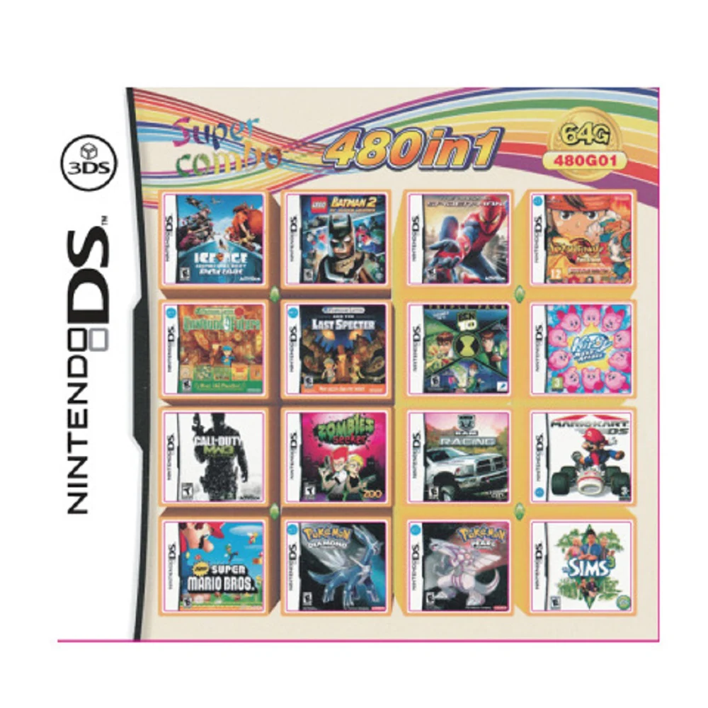 Cartucho de Video Games para Compilação DS, Classic Game Card, Cartão Multicolor para NDS, NDSL, NDSI, 2DS, 3DS, 4300, 208, 486, 500 em 1