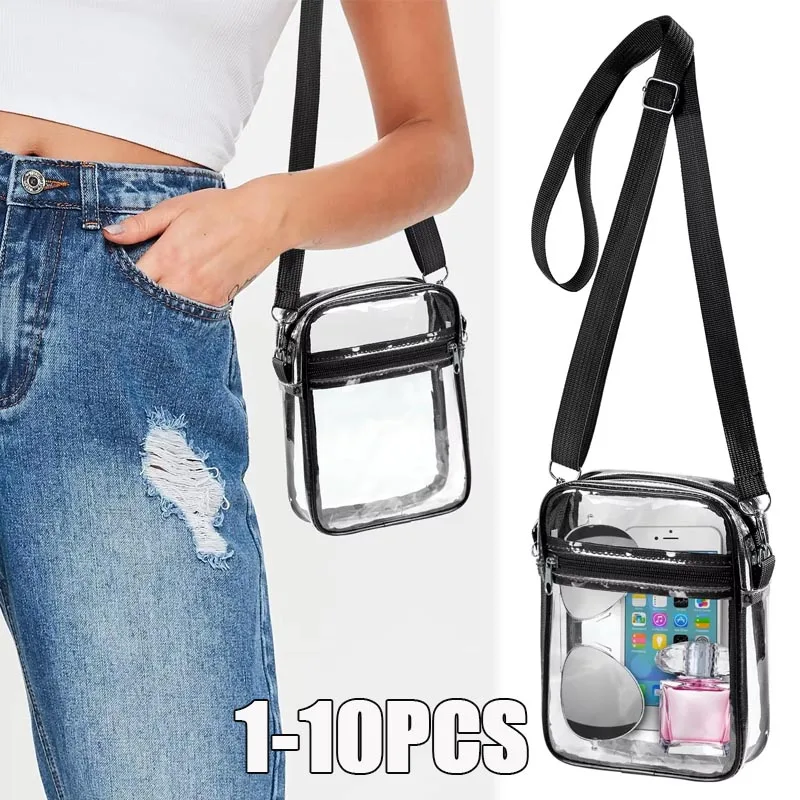 1-10PCS Women Clear Crossbody Bag Transparent Purse with Zipper Adjustable Strap for Stadium Event Travel Concert Daily