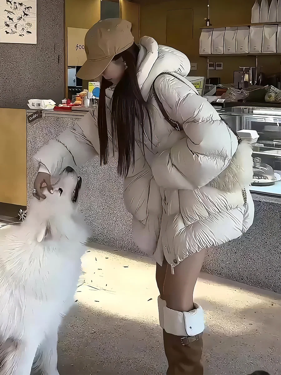 Abrigo acolchado acolchado Jaet Du down con capucha y cuello levantado para mujer, abrigo cálido de pan, pluma blanca Du, recién llegado de invierno