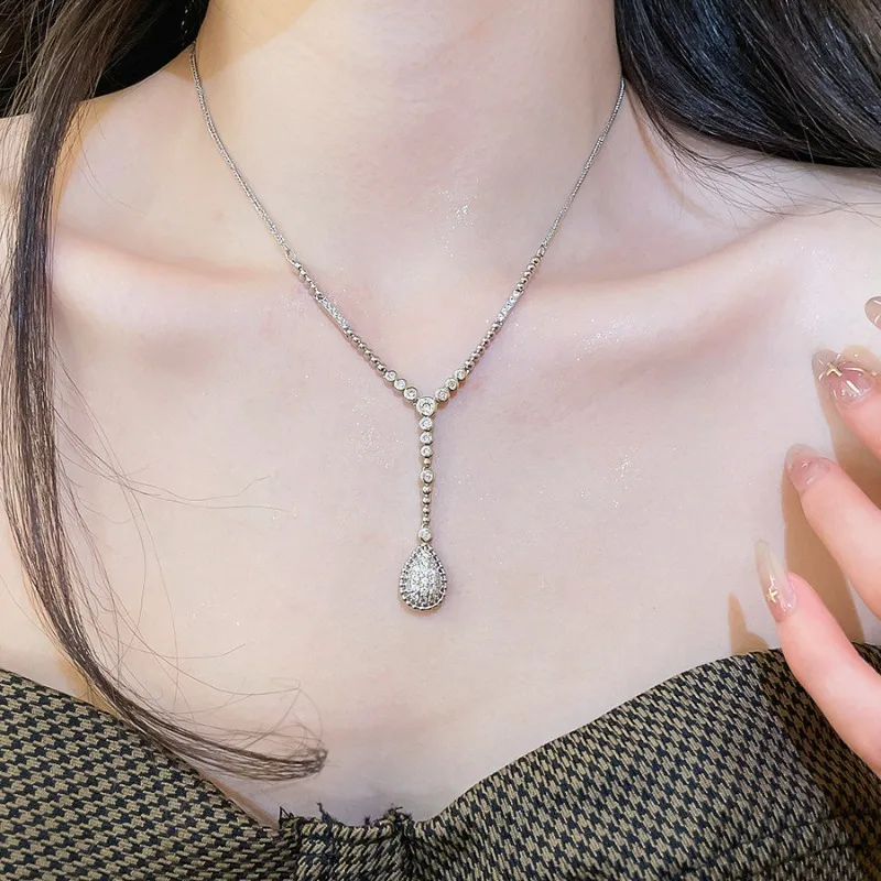 

Minar 2025 New Arrival CZ Cubic Zirconia Water Drop Y-shaped Pendant Necklaces for Women Silver Plated Copper Chain Chokers