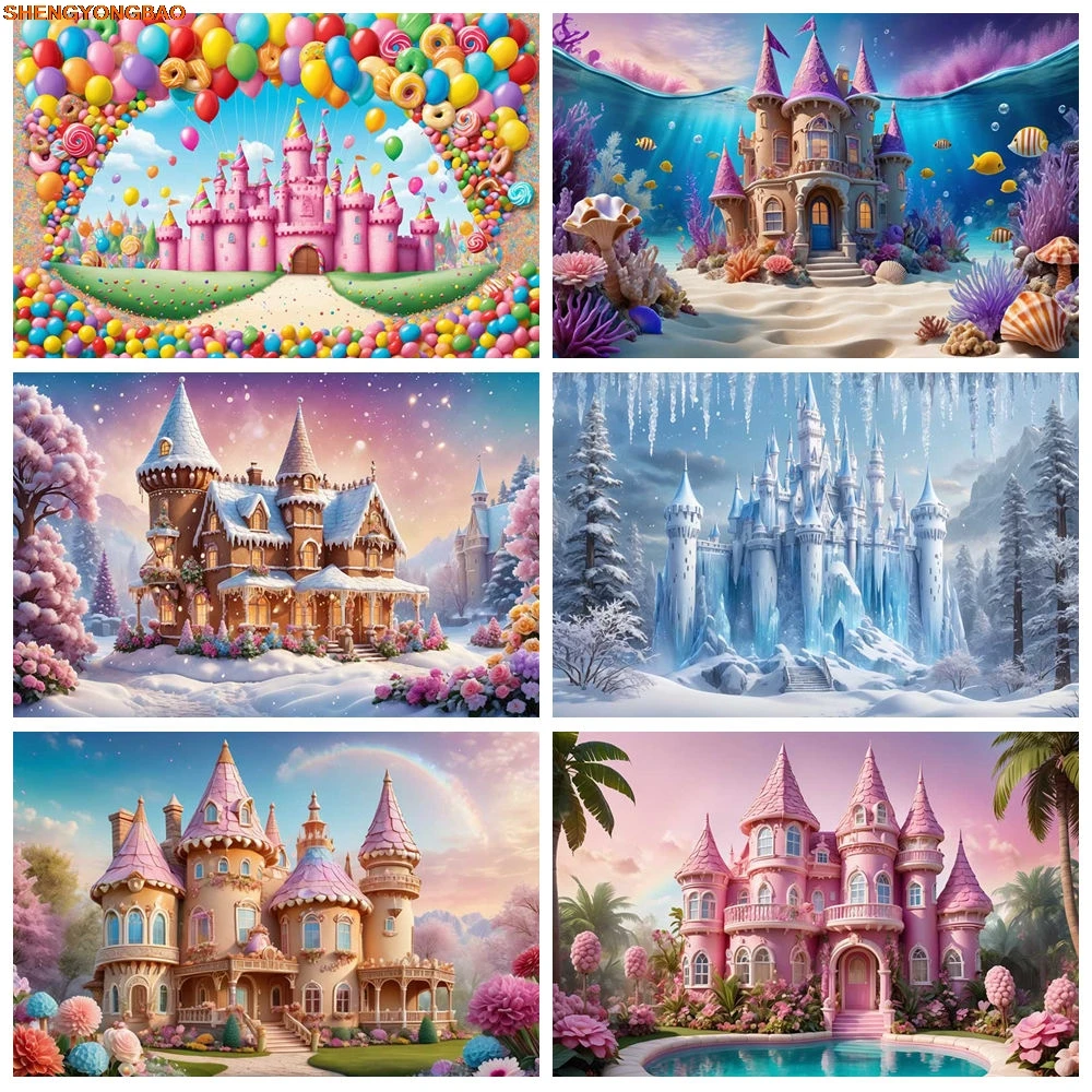 

Fairy Frozen Girls Birthday Photocall Background Spring forest Garden Castle Flower Backdrop Child Photozone Photobooth