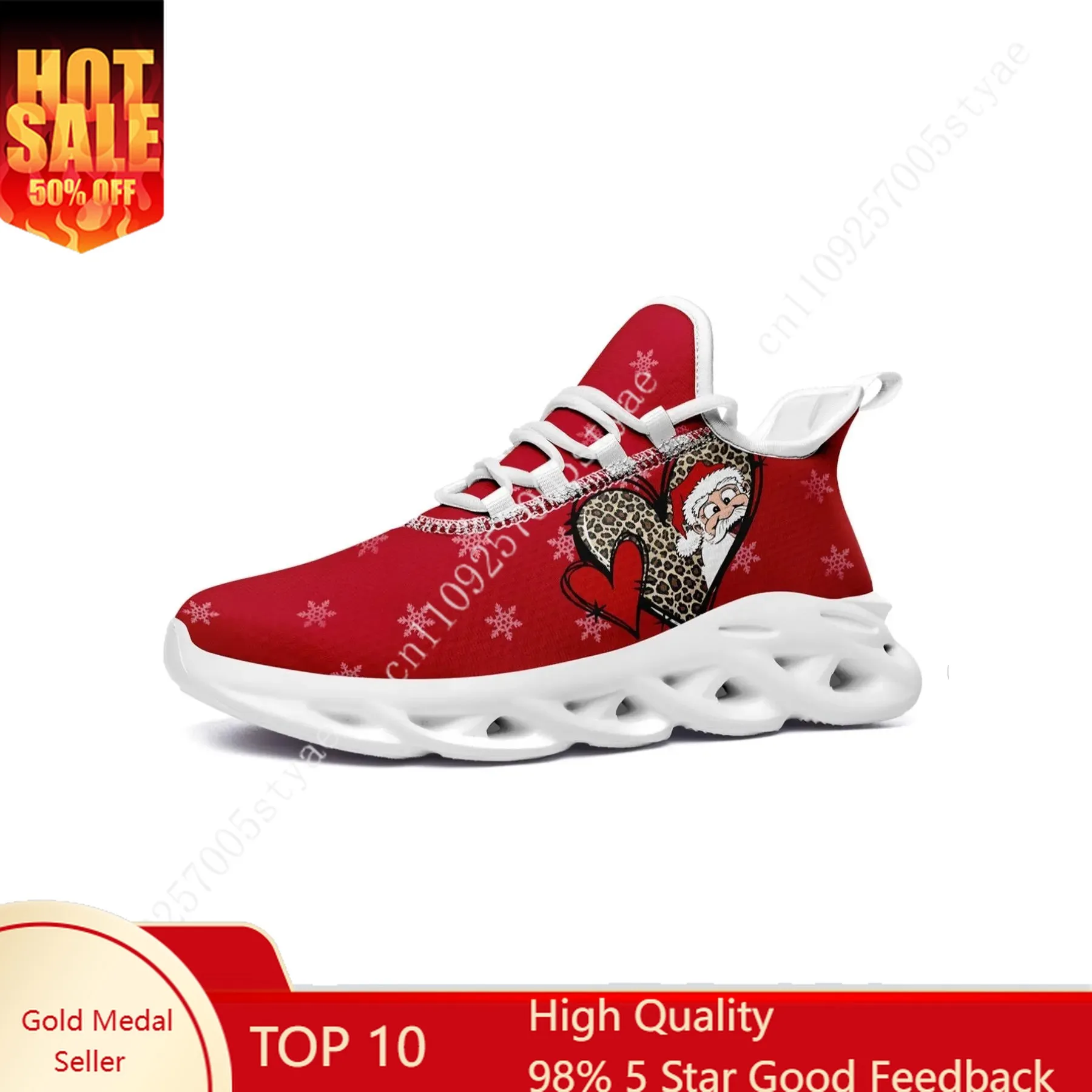 Women's Fashionable Santa Claus & Heart Designed Print Lace Up Front Low Top Blade Sole Sneakers, Casual Comfortable Sports Runn