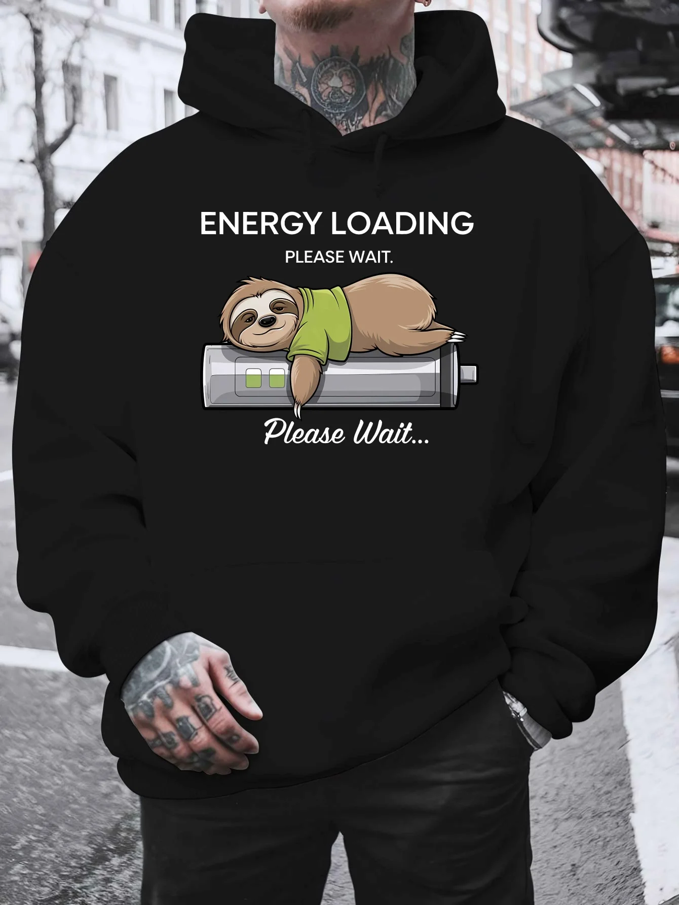 2026 Energy Loading Please Wait Printed Men Hoodie American Fashion Autumn Winter Youth Street Long Sleeve Pullover Sweatshirt