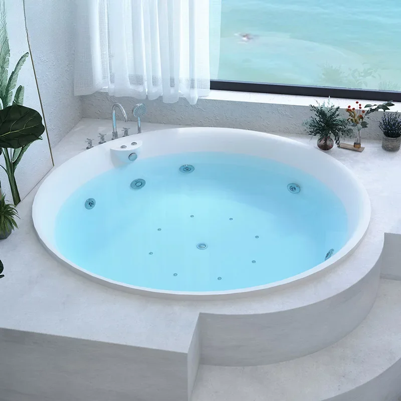 Bañera redonda acrílica, hogar, empotrada, apartamento pequeño para adultos