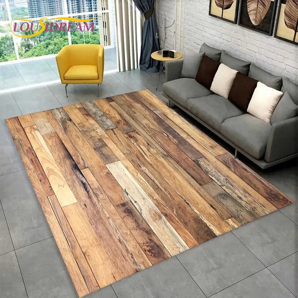 3D Wood Grain Retro Area Rug Large,Carpet Rug for Home Living Room Kids Bedroom Sofa Doormat Decor,Kitchen Non-slip Floor Mat