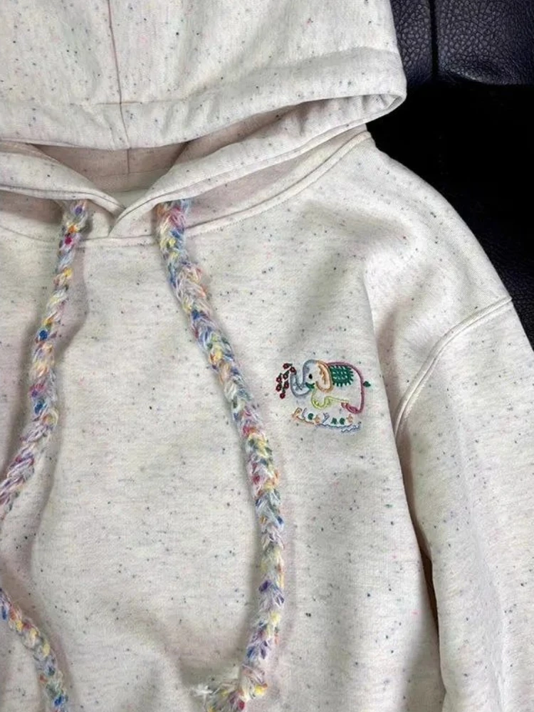 Simple Design Speckled Grey Oversize Hooded Sweatshirt Women Spring Autumn Niche US Style Chic Pullover