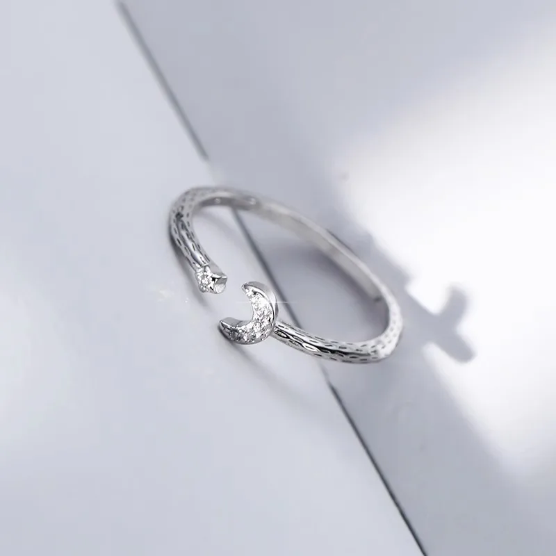 Luxury 925 Sterling Silver Inlaid Tiny Zircon Adjustable Star Moon Ring for Woman Girl  Jewelry Accessories Valentine's Day Gift