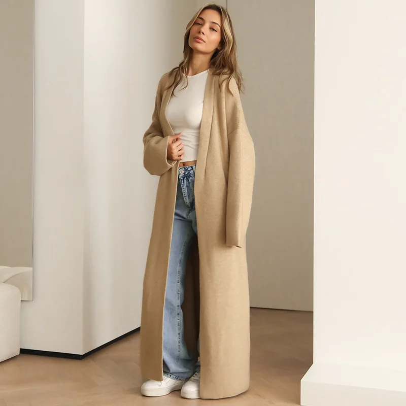 

2025 Autumn Winter New Camel Long Cardigan Sweater Coat Women Loose Versatile Slimming Fashion Trendy Top