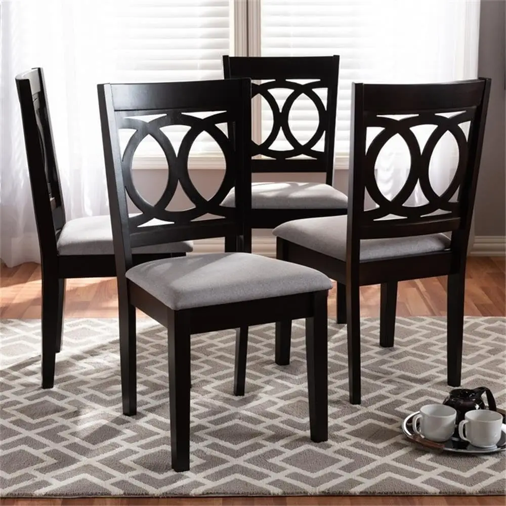 Fabric Upholstered Wood Dining Chairs Set of 4 in Gray and Brown Color