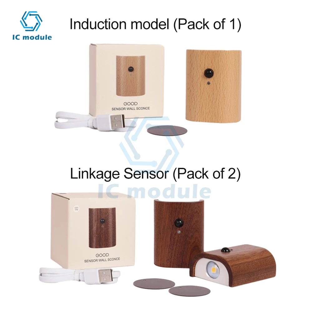 Linkage Wooden Motion Sensor Night Lights USB Rechargeable Wireless LED Induction Wall Lamp Bedroom Kitchen Corridor Stair Light