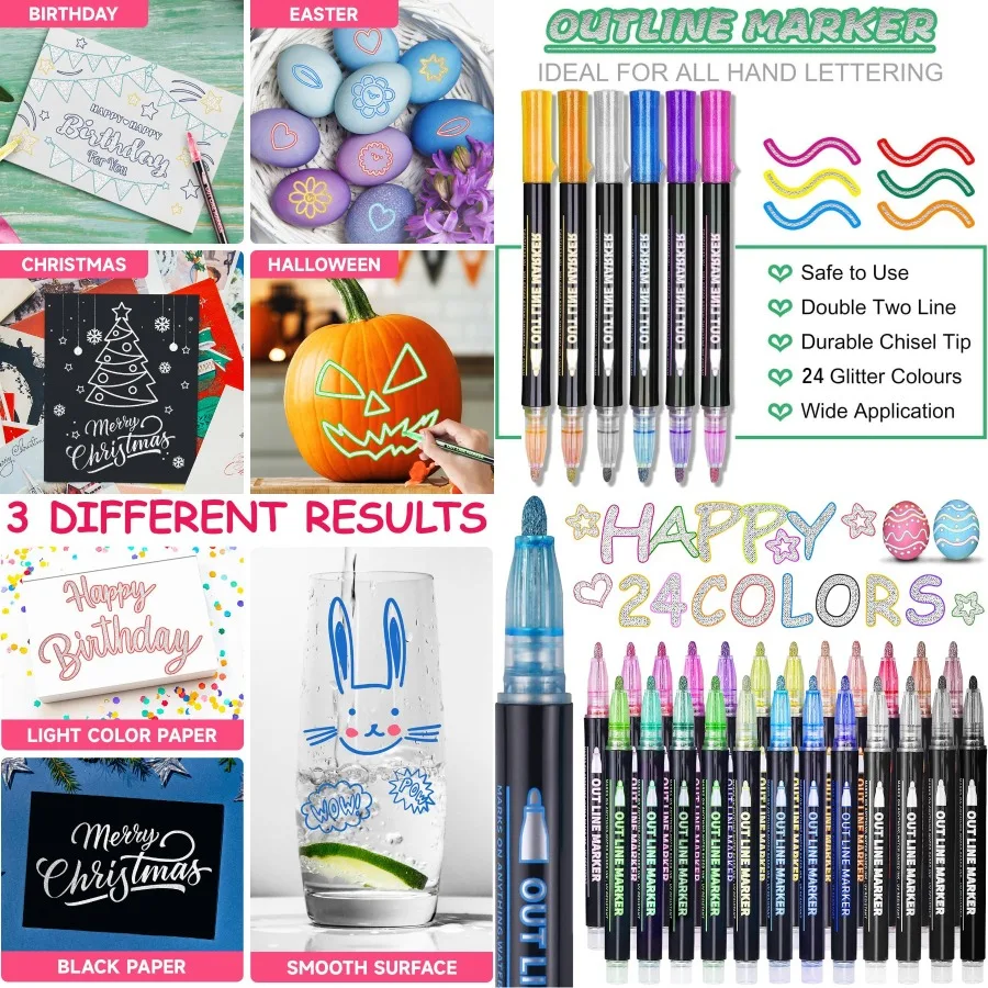 

Модные чулки для девочек-подростков от 4 до 12 лет: 24 мерцающих блестящих маркеров Контурные ручки для художественных принадлежностей Идеальный идентификатор подарка