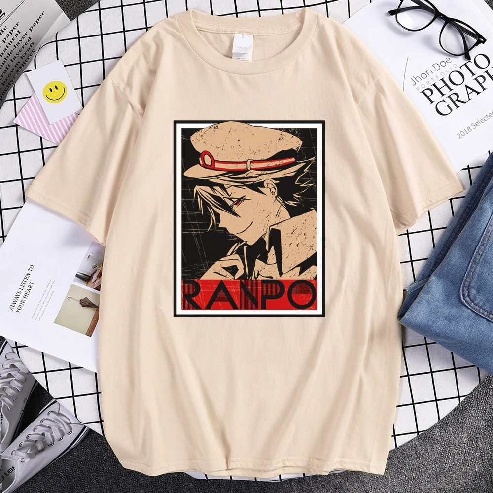 Ranpo Edogawa Cartoon Print Man T-Shirts Casual Vintage Clothing Fashion Crewneck Tshirts High Quality Breathable Tshirt Men's