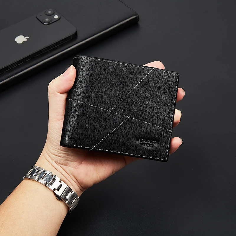 LAORENTOU Men's Short Wallet Genuine Leather Small Card Holder Gift for Husband Boyfriend 2025 New Design