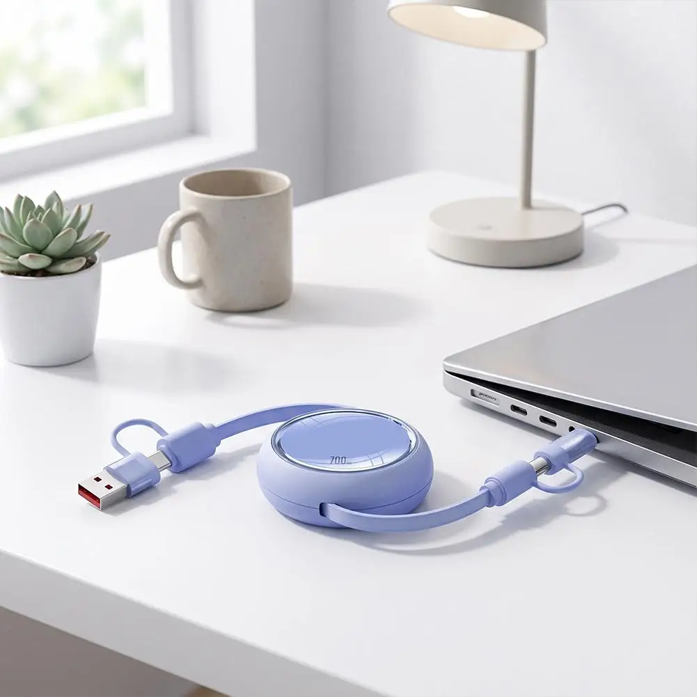 100W Fast Charging 4in1 Mini Portable Retractable USB Type C Cable USB A To Type C Data Cable Travel for Iphone Samsung Xiaomi