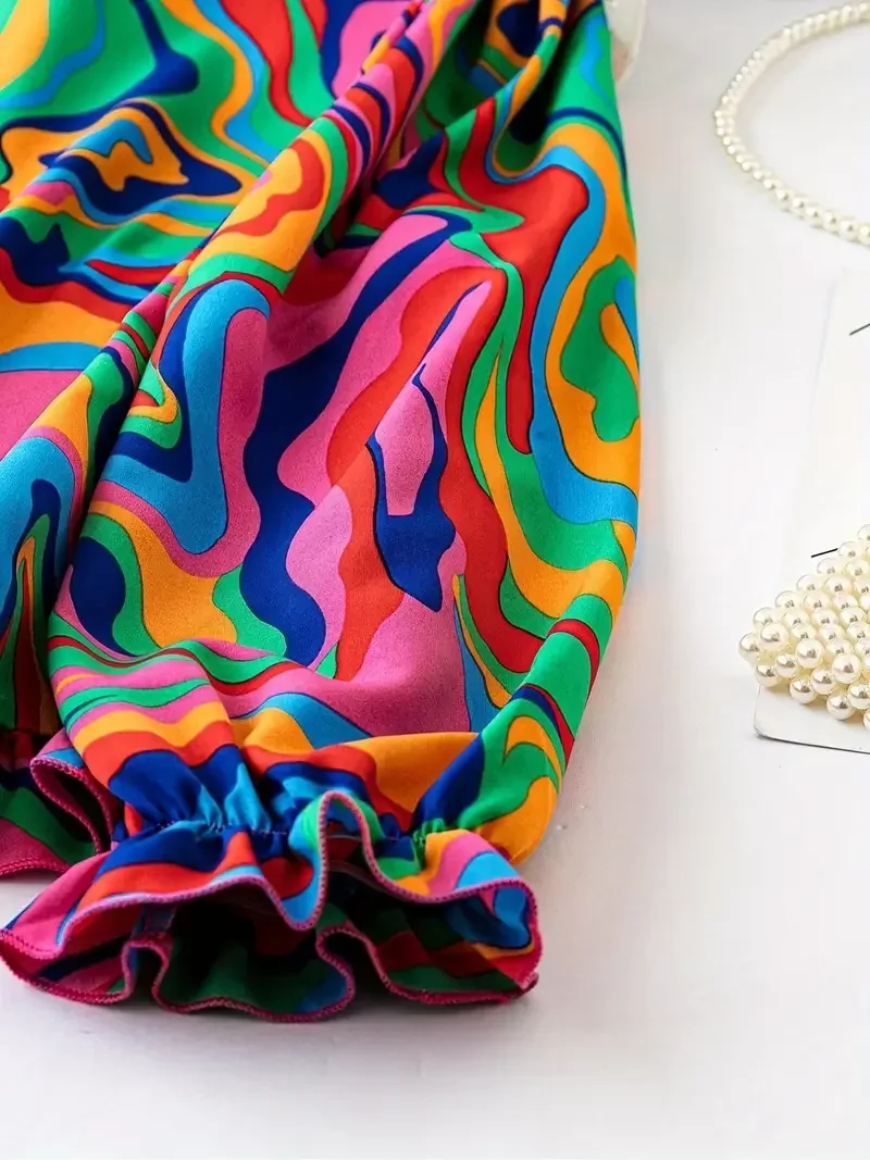 Blusa de talla grande 1XL-5XL con estampado Floral a la moda para mujer, camisas informales con cuello redondo, blusa bohemia, camisa de manga larga, Top