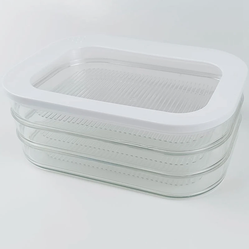 1.6L With 3 Tier Meat Pieces Storage Box Airtight Lid Dishwasher Safe 3Layer Crisper