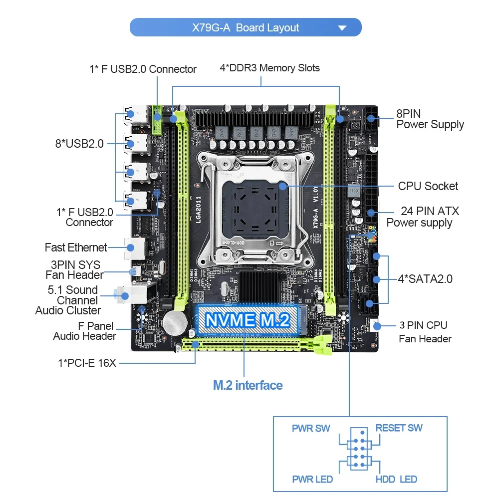 Imagem -06 - Kit de Placa-mãe Processador e5 2630v2 Ddr3 1x16g = 16gb Lga2011 Nvme M.2 Sata 3.0 Xeon Jingsha-x79g-a