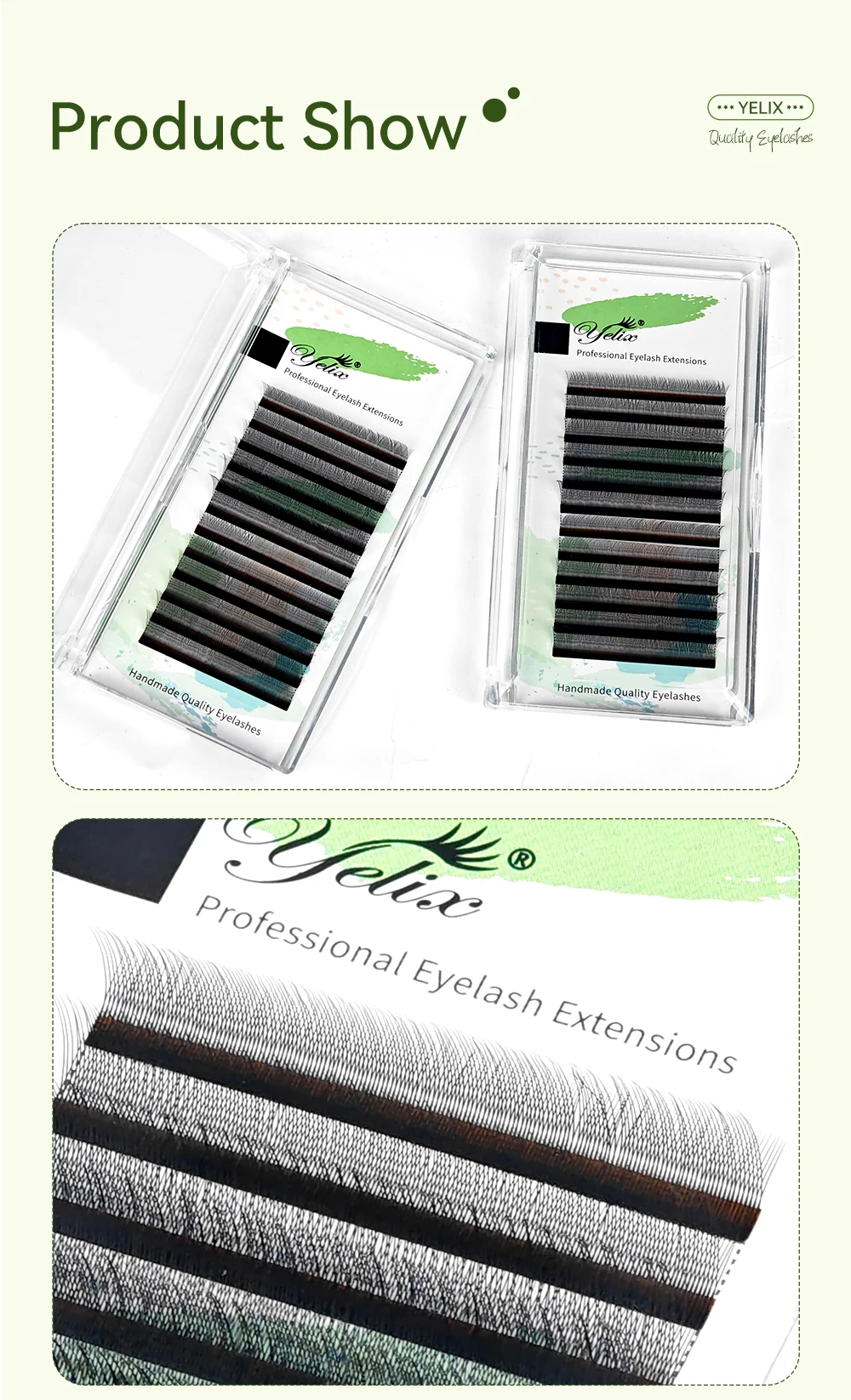 Yelix 2D-Y Fox Wimpernverlängerungen Asymmetrisch Lang Kurz Gemischte Längen Tray Sofortige Flache Basis Großhandel für Wimpernsalons – Detail 1