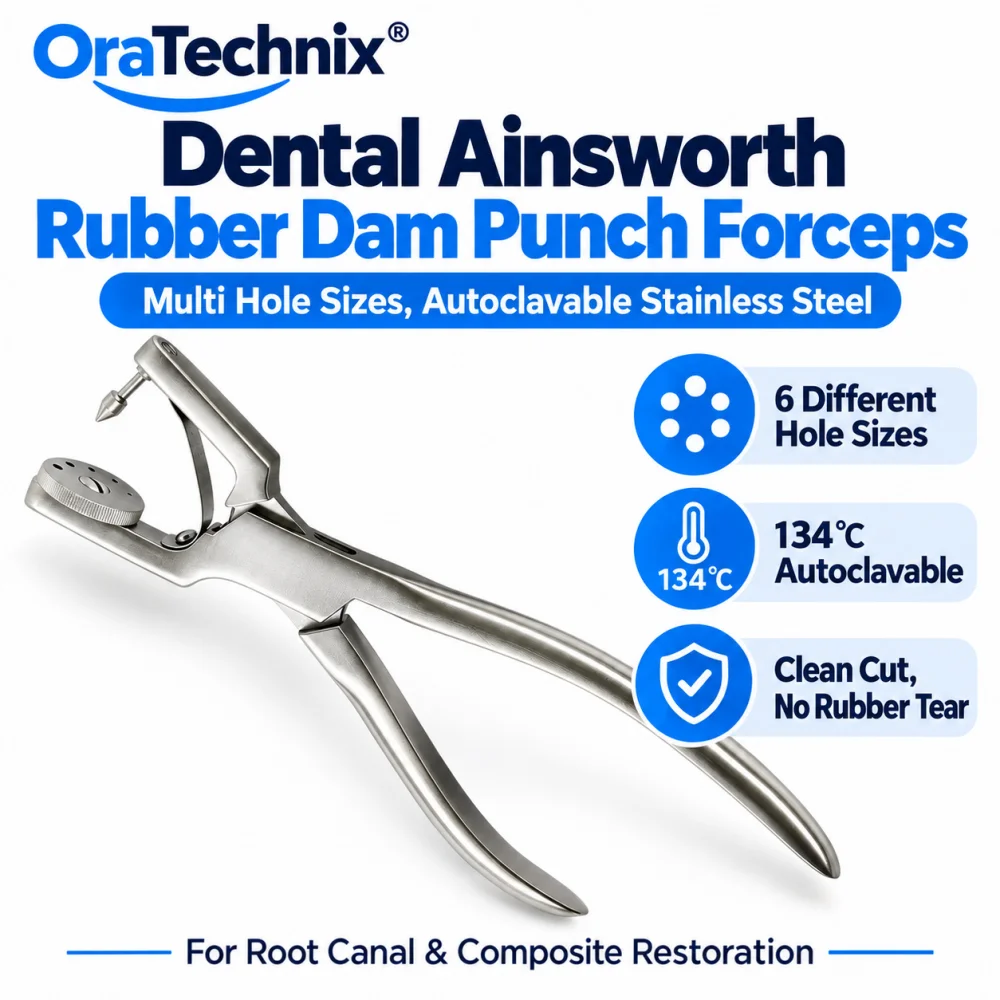 Dental Ainsworth Rubber Dam Punch Forceps Stainless Steel Rubber Dam Hole Puncher 134℃ Autoclavable for Endodontic Treatment