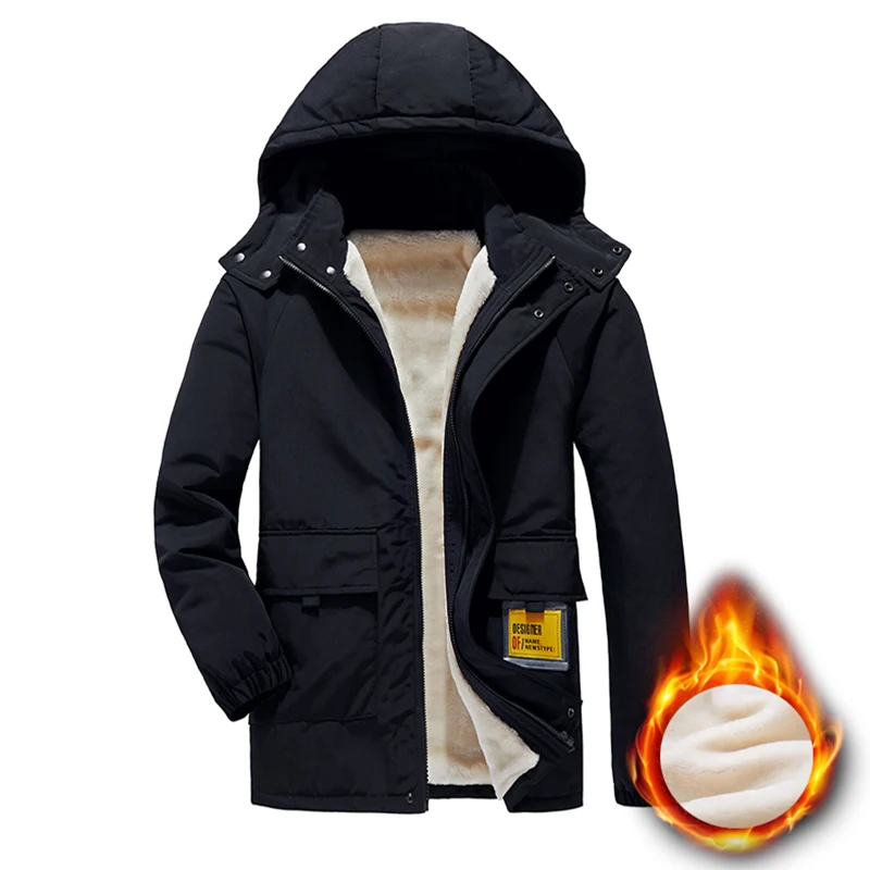 

2023 New Men Winter Cargo Casual Detachable Hooded Jacket Men Fleece Warm Outdoors Windproof Solid Color Cotton Jacket Male Coat