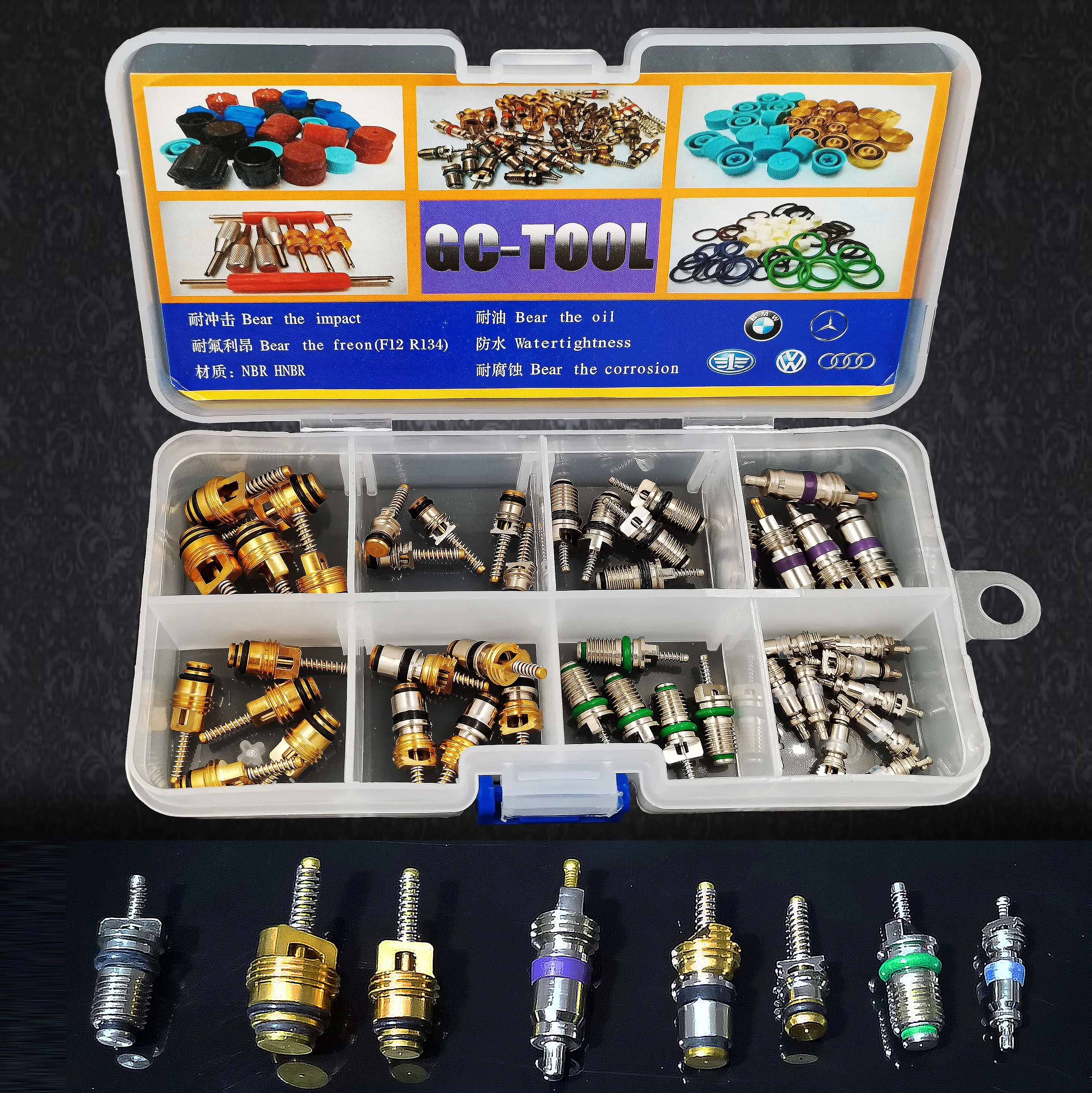 

Car A/C R134a R12 Valve Core Kit for Mercedes-Benz BMW Audi Volkswagen Sagitar Citroen Volvo Buick Jeep Toyota Honda Subaru