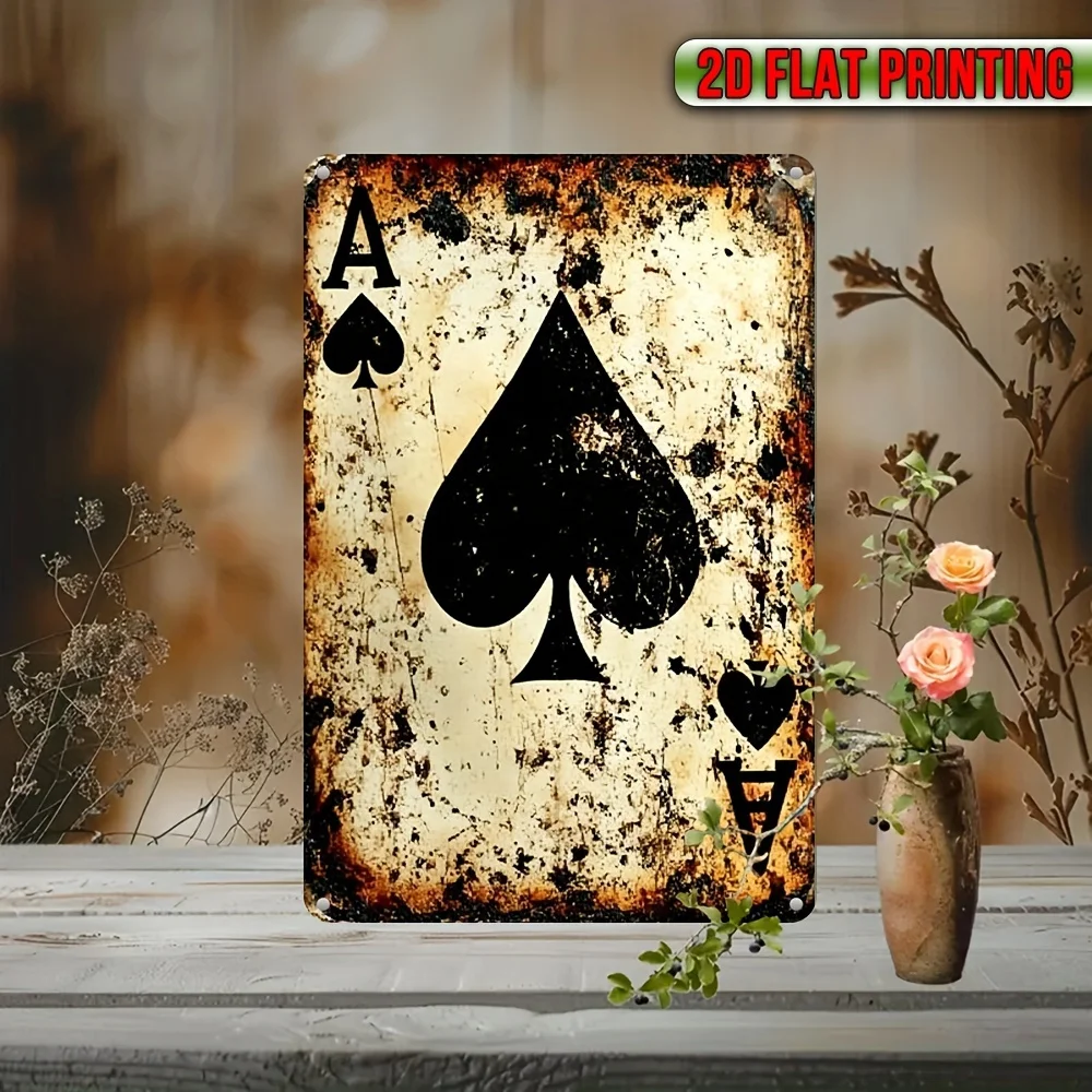 Ace of Spades Metal Wall Art -  Rustic Iron Sign with Distressed Finish, Pre-Drilled Holes for Easy Hanging, Perfect for Home,