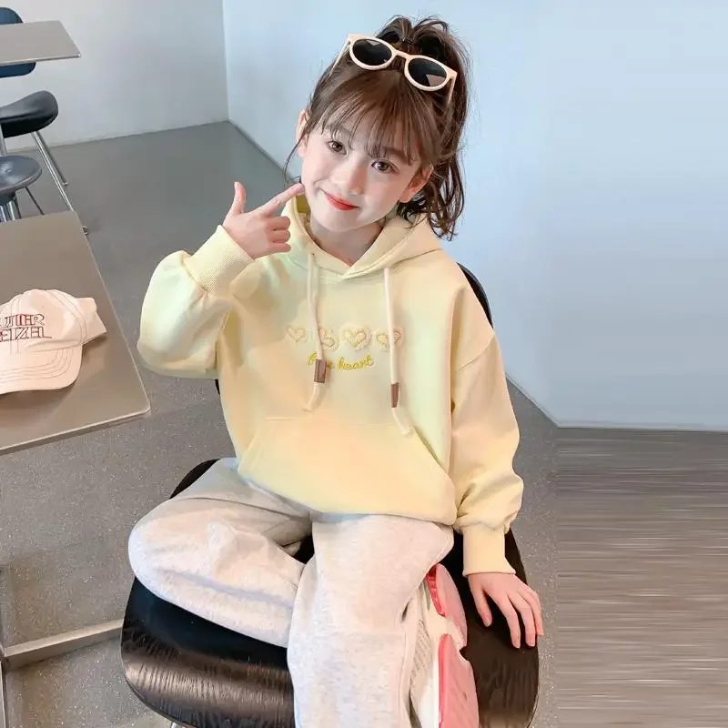 Girls' Spring/Autumn Cute Small Fresh New Arrival Princess Korean Style Thin Heart Print Hoodie