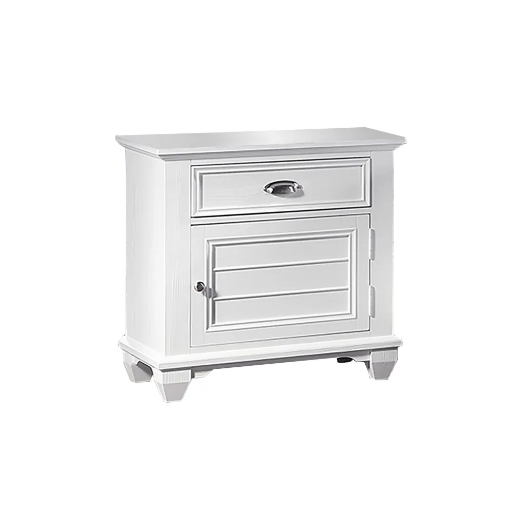 White Color Nightstand Bedroom Furniture Wooden Decorative Design Contemporary Style Bedside Table 1pc