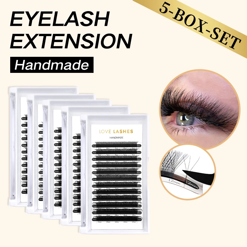 5-box Handmade 3D W Shaped Lash Premade Volume Fans 0.07 C/D Curl Mixed Lengths Faux Mink Lashes Eyelash Extensions