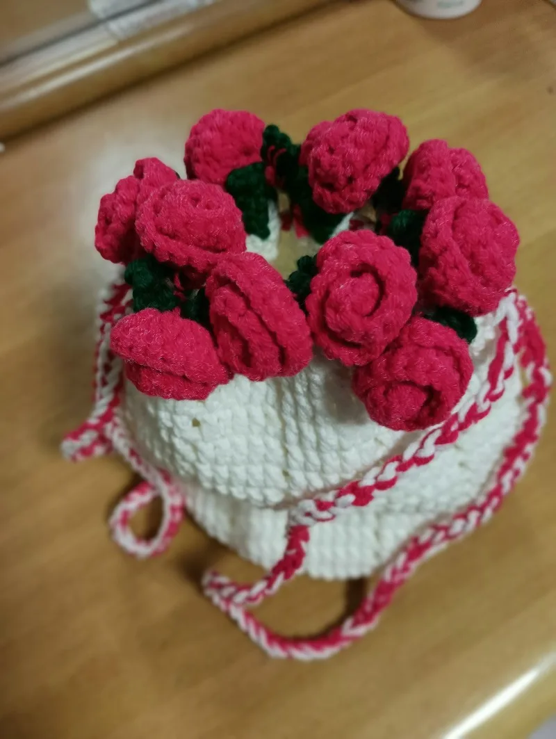 حقيبة باقة الورد حقيبة زهور كروشيه من الصوف المحبوك يدويًا #4