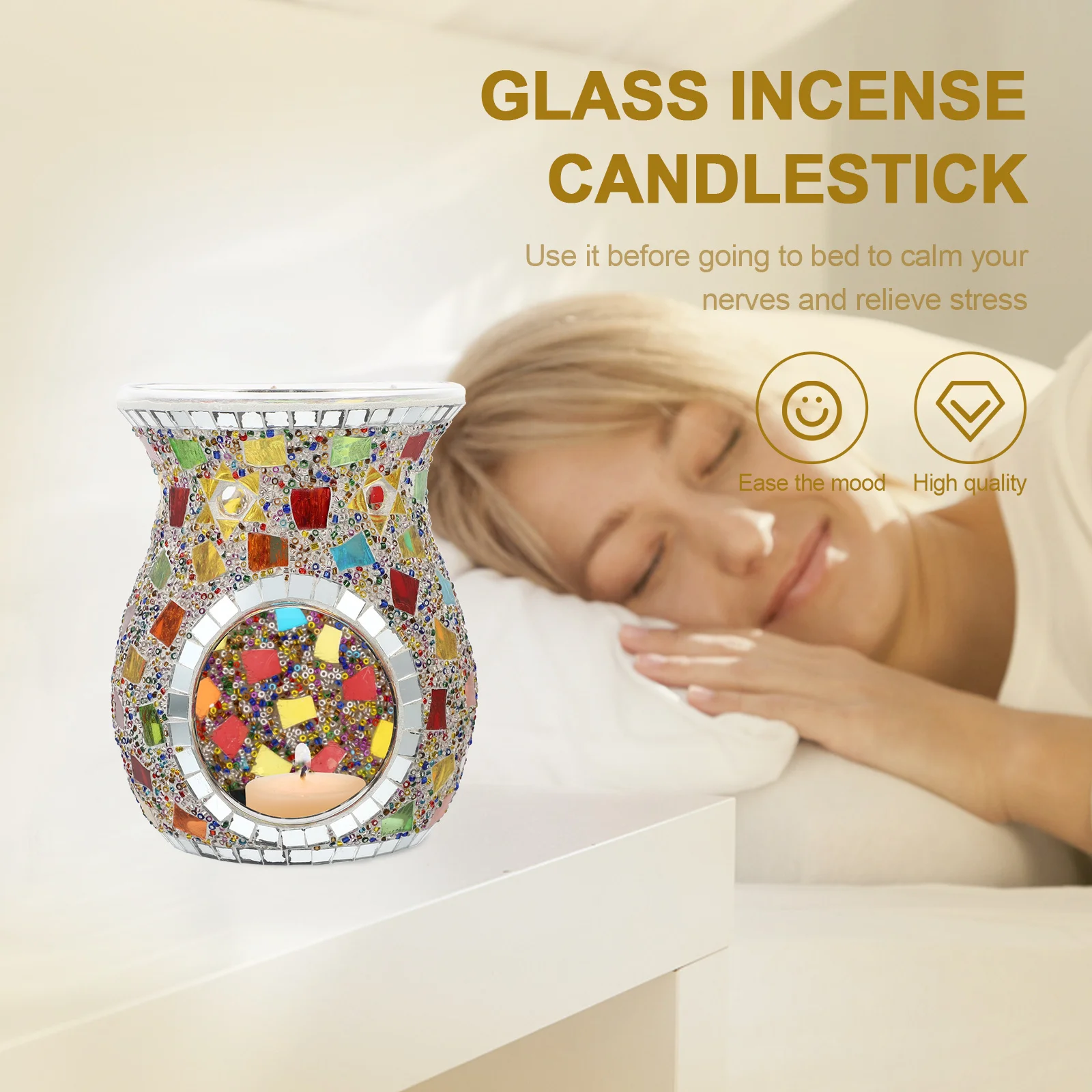 

Holder Ornament Mosaic Bohemian Stove Glass Aroma Oil Candlestick Aromatherapy