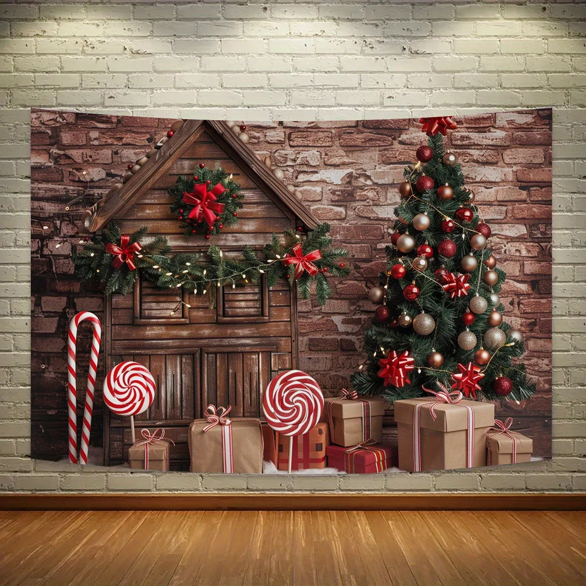 Polyester Christmas gingerbread house background, suitable for bridal showers, birthdays, parties holiday theme background