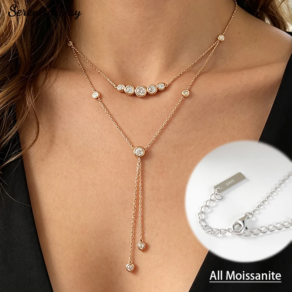 Serenity 2.4ct twAll Moissanite Tassel Necklace Women Gift Sparkling D Color Pendant Necklace S925 Sterling Silver Chain Jewelry