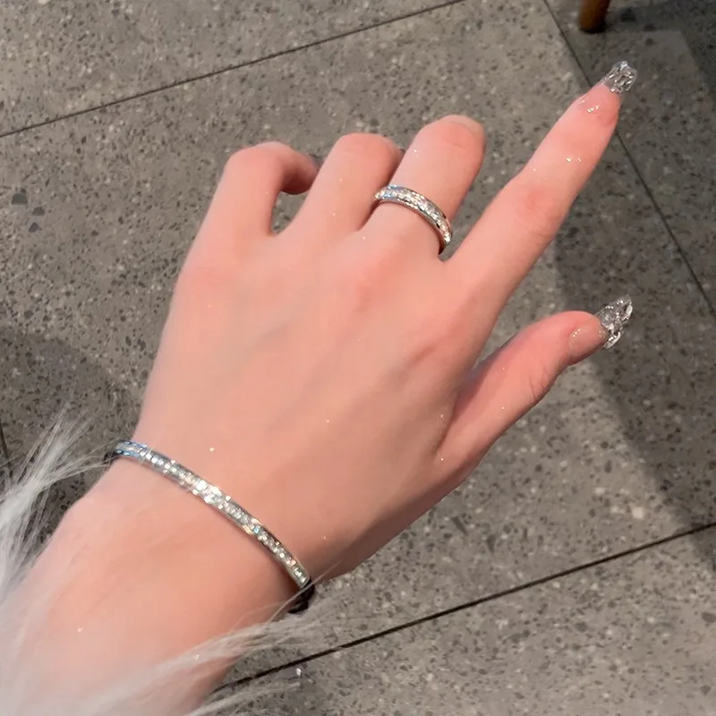 Classic Full of Square Rhinestone Stainless Steel Bangle for Women Advanced Waterproofing New Fashion Jewelry Wedding Party Gift