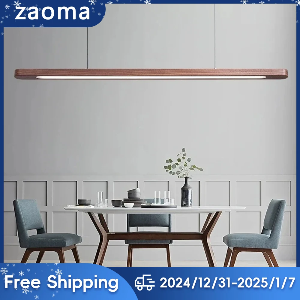 Wood Long Strip Dining Table Lamp Wooden Pendant Light LED Ceiling Chandelier Pendant Light Oval Hanging Lamp for Dining Table