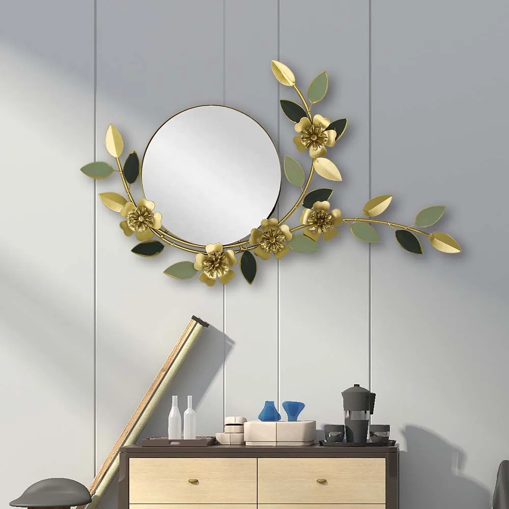 DSA creative mirror living room dining hall hanging mirror light luxury wall pendant flower shape wrought iron wall hanging