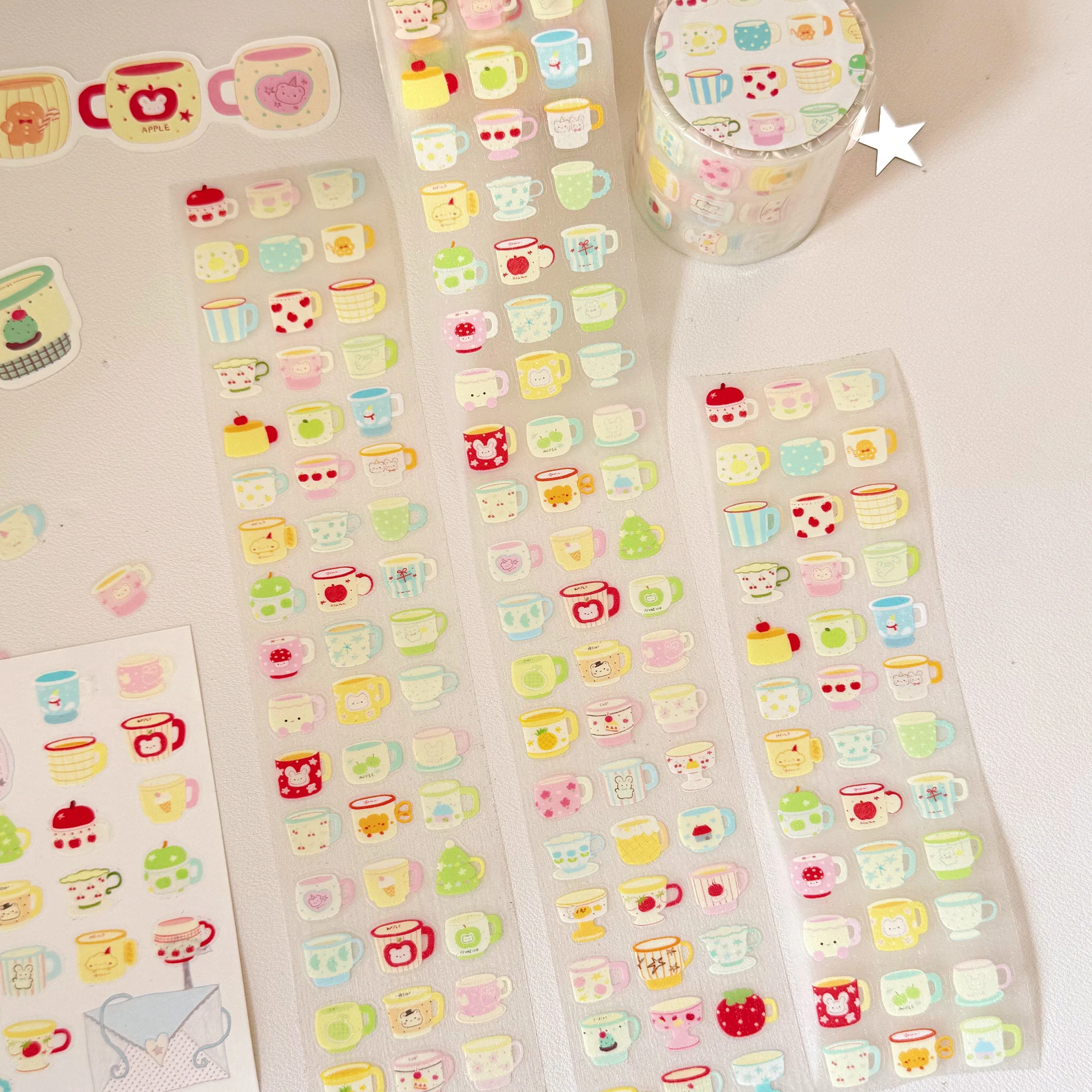 

Three Hearts Sticker Roll Cute Cup PET Flash Sand Sticker Roll Salt Cute