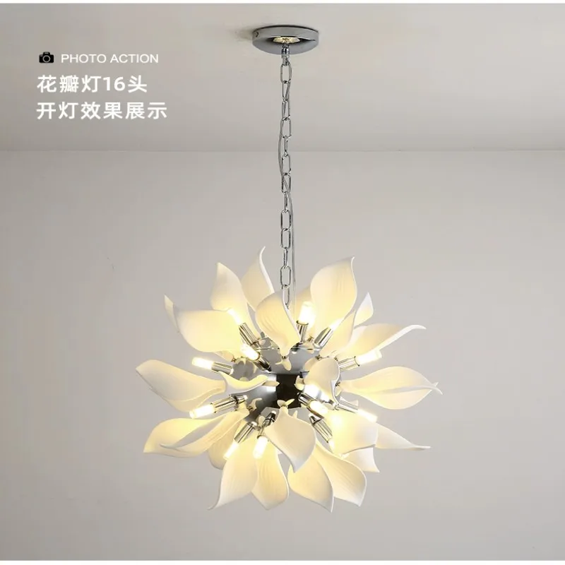 Modern Led Living Room Bedroom Kitchen Light Nordic Hotel Lobby Villa Light Simple Dining Room Art Petal Gloss Chandelier