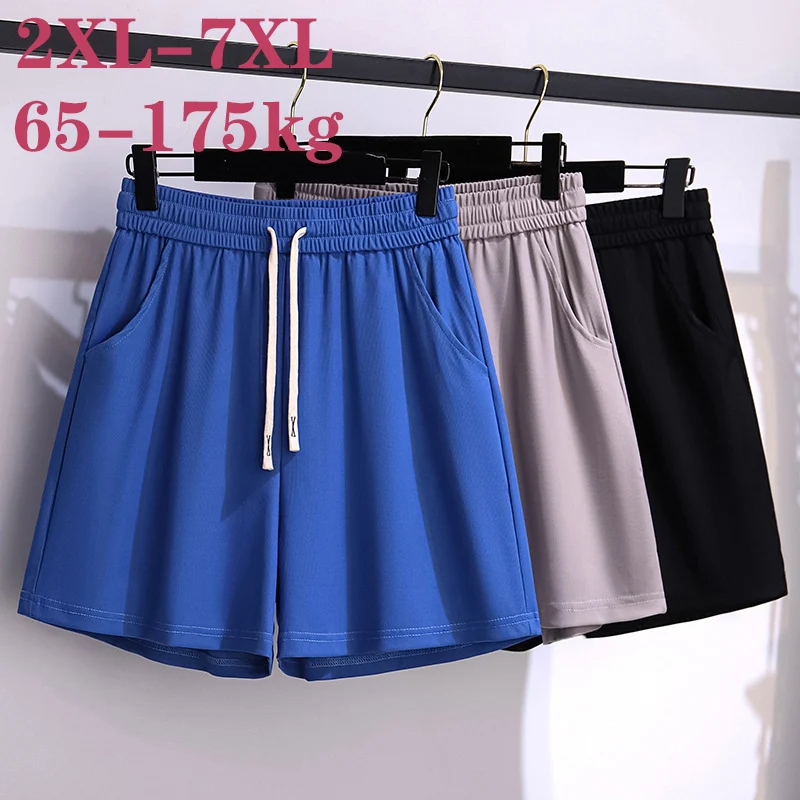 

100/150kg Facial Mask Pants Big Size Women Clothing Straight Leg Pants Women Show Thin Summer High Waist Loose Ice Shorts