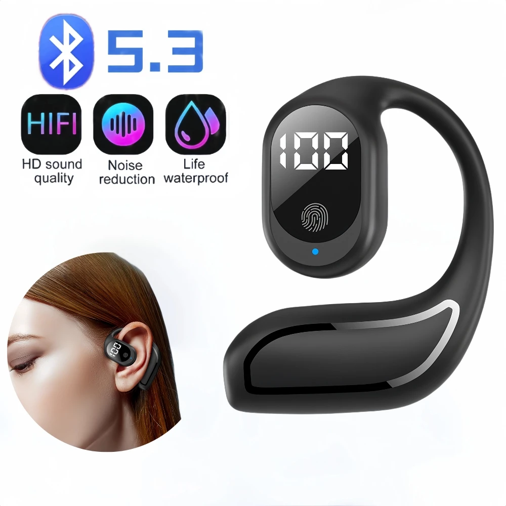 Écouteur sans fil à réduction intelligente du bruit, stéréo, casque de sauna, monté sur l'oreille, longue durée, compatible Bluetooth 5.3, sport, affaires