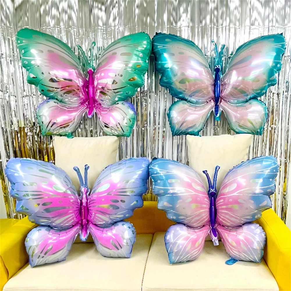 New Ice Purple Ice Blue Butterfly Aluminum Film Balloon Purple Butterfly Shape Aluminum Foil Balloon Baby Birthday Decoration