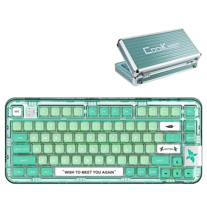 CoolKiller teclado mecânico sem fio, caso translúcido, Bluetooth, Hot Swappable, Peach Gasket, Mint Green, Black Knight, 2.4g, CK75