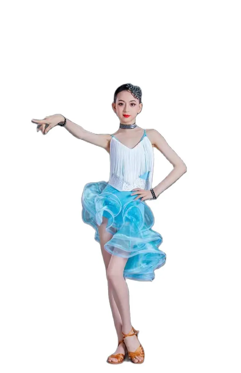 Traje de baile de Jazz para niñas, vestido de baile de salón con lentejuelas latinas modernas, vestido de tutú de baile para niños, ropa para niñas