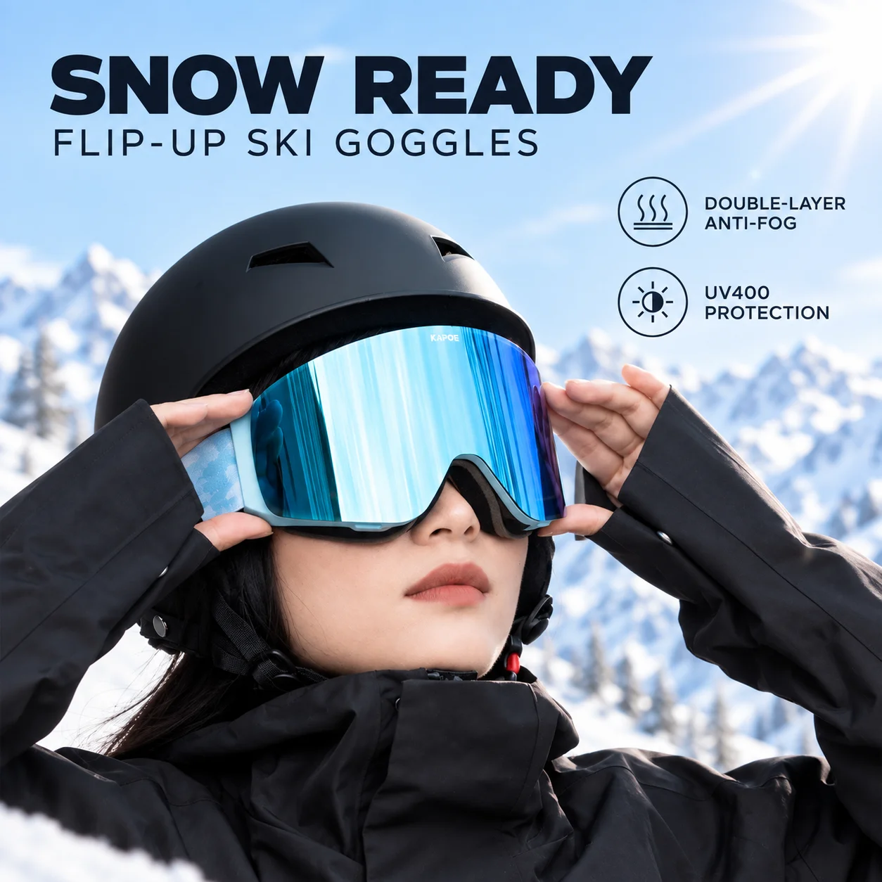 Double Layer Anti-Fog Magnetic Flip Ski Goggles Snowboard Glasses Snowmobile Eyewear Outdoor Sports UV400 Optical Protection
