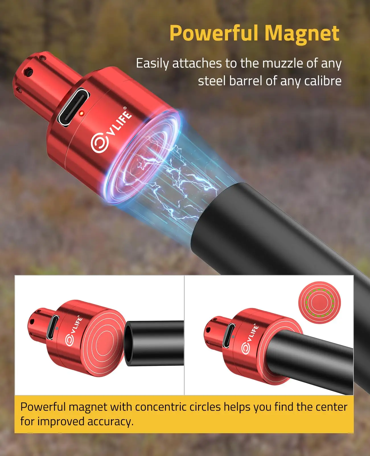 CVLIFE Red L-aser Bore Sight Rechargeable Bore Sight Laser Magnetic Boresighter Fit Any Calibers For Hunting